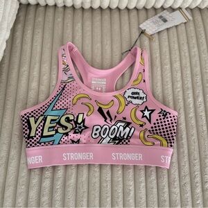 Stronger Pink Graphic Sports Bra